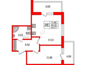 Апартаменты в ЖК Берег. Курортный, 1 комнатные, 43.77 м², 5 этаж
