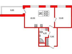 Апартаменты в ЖК Берег. Курортный, 1 комнатные, 47.62 м², 2 этаж