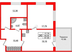 Апартаменты в ЖК Берег. Курортный, 2 комнатные, 67.9 м², 1 этаж