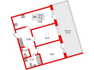 Апартаменты в ЖК Берег. Курортный, 2 комнатные, 71.56 м², 1 этаж