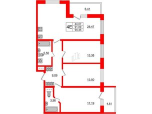 Апартаменты в ЖК Берег. Курортный, 3 комнатные, 94.45 м², 3 этаж