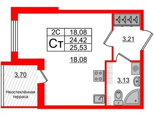 Квартира в ЖК 'Парадный ансамбль', студия, 24.42 м², 5 этаж