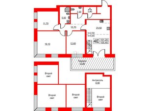 Квартира в ЖК NEWПИТЕР, 3 комнатная, 105.4 м², 1 этаж