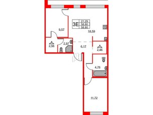 Квартира в ЖК ID Кудрово, 2 комнатная, 58.8 м², 2 этаж