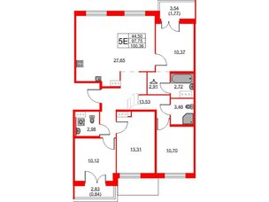 Квартира в ЖК ID Кудрово, 4 комнатная, 100.36 м², 12 этаж