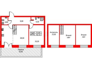 Квартира в ЖК NEWПИТЕР, 1 комнатная, 79.1 м², 1 этаж