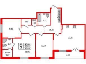 Квартира в ЖК 'Парадный ансамбль', 3 комнатная, 93.24 м², 3 этаж