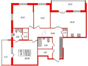 Квартира в ЖК «Парадный ансамбль», 3 комнатная, 107 м², 2 этаж