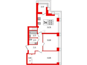 Квартира в ЖК Морская набережная.SeaView 2, 2 комнатная, 55.5 м², 17 этаж