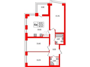 Квартира в ЖК Морская набережная.SeaView 2, 3 комнатная, 82.25 м², 13 этаж