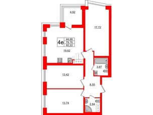 Квартира в ЖК Морская набережная.SeaView 2, 3 комнатная, 82.22 м², 14 этаж