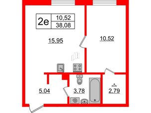 Квартира в ЖК ЛесArt, 1 комнатная, 38.08 м², 1 этаж