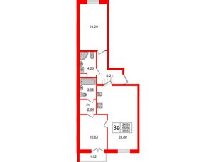 Квартира в ЖК ИЛОНА, 2 комнатная, 67.24 м², 2 этаж