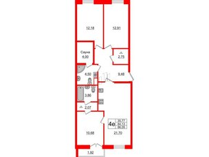 Квартира в ЖК ИЛОНА, 3 комнатная, 84.71 м², 2 этаж