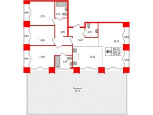 Квартира в ЖК Лермонтовский 54, 3 комнатная, 133.2 м², 8 этаж