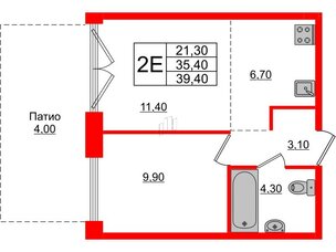 Квартира в ЖК Лермонтовский 54, 1 комнатная, 39.3 м², 1 этаж