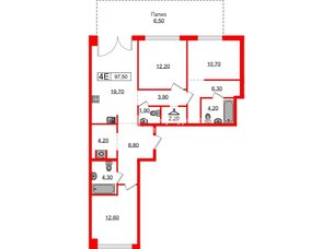 Квартира в ЖК Лермонтовский 54, 2 комнатная, 97.5 м², 1 этаж
