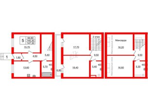 Квартира в ЖК Невская усадьба, 5 комнатная, 147.3 м², 1 этаж