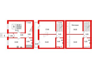 Квартира в ЖК Невская усадьба, 5 комнатная, 146.9 м², 1 этаж