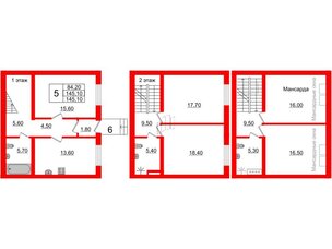 Квартира в ЖК Невская усадьба, 5 комнатная, 145.1 м², 1 этаж