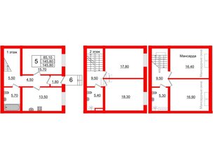 Квартира в ЖК Невская усадьба, 5 комнатная, 145.8 м², 1 этаж