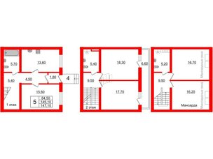 Квартира в ЖК Невская усадьба, 5 комнатная, 147.1 м², 1 этаж