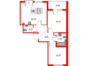 Квартира в ЖК Любоград, 2 комнатная, 61.25 м², 3 этаж