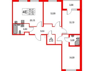 Квартира в ЖК Любоград, 3 комнатная, 77.92 м², 1 этаж