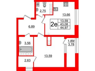 Квартира в ЖК БелАРТ, 1 комнатная, 44.97 м², 21 этаж