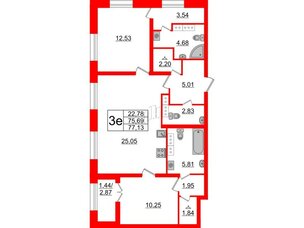 Квартира в ЖК БелАРТ, 2 комнатная, 77.13 м², 20 этаж