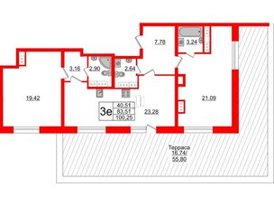 Квартира в ЖК БелАРТ, 2 комнатная, 100.25 м², 16 этаж
