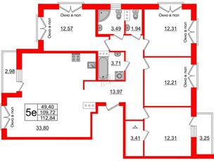 Квартира в ЖК ID Мурино 2, 4 комнатная, 112.84 м², 12 этаж