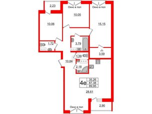 Квартира в ЖК ID Мурино 2, 3 комнатная, 89.95 м², 12 этаж