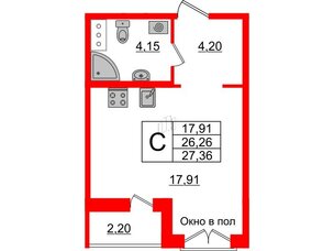 Квартира в ЖК ID Мурино 2, студия, 27.36 м², 12 этаж