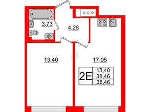 Квартира в ЖК Морская набережная 2, 1 комнатная, 38.46 м², 15 этаж
