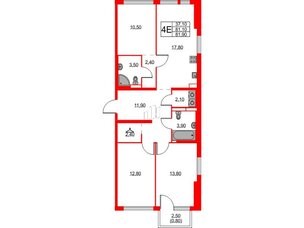Квартира в ЖК Кантемировская 11, 3 комнатная, 81.9 м², 2 этаж