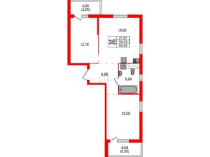 Квартира в ЖК Simple, 2 комнатная, 68.06 м², 4 этаж