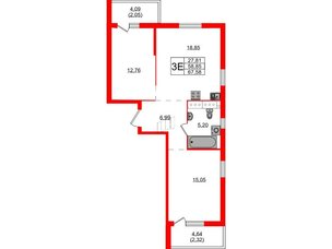 Квартира в ЖК Simple, 2 комнатная, 67.58 м², 19 этаж