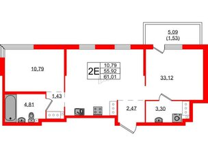 Квартира в ЖК Simple, 2 комнатная, 61.01 м², 2 этаж
