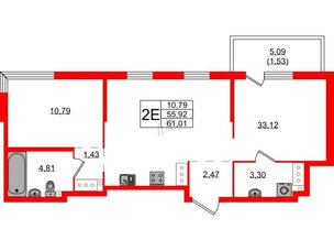 Квартира в ЖК Simple, 1 комнатная, 61.01 м², 20 этаж