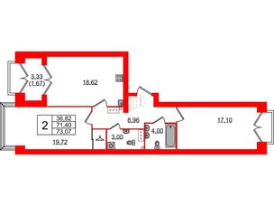 Квартира в ЖК Наука, 2 комнатная, 73.07 м², 8 этаж