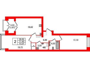 Квартира в ЖК Наука, 2 комнатная, 78.7 м², 10 этаж