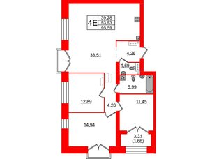 Квартира в ЖК Наука, 3 комнатная, 95.59 м², 9 этаж