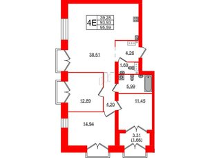Квартира в ЖК Наука, 3 комнатная, 95.59 м², 13 этаж