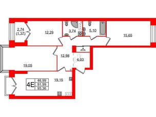 Квартира в ЖК Наука, 3 комнатная, 93.36 м², 11 этаж