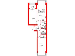 Квартира в ЖК Наука, 2 комнатная, 75.49 м², 11 этаж