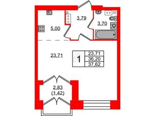 Квартира в ЖК Наука, 1 комнатная, 37.62 м², 9 этаж