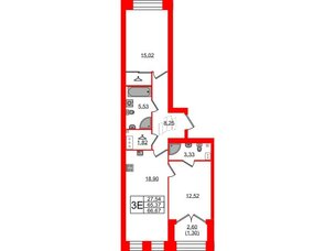 Квартира в ЖК Наука, 2 комнатная, 66.67 м², 3 этаж