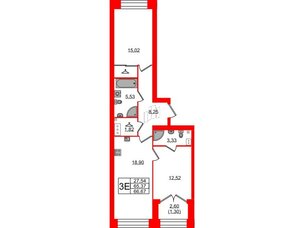Квартира в ЖК Наука, 2 комнатная, 66.67 м², 6 этаж
