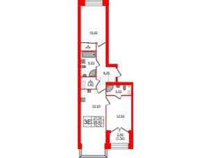 Квартира в ЖК Наука, 2 комнатная, 70.7 м², 9 этаж